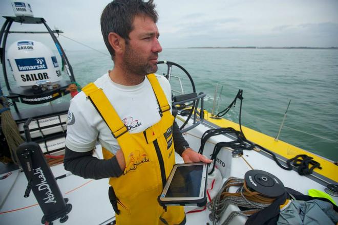 Simon Fisher navigates the final few miles to Gosport using his tablet computer - Abu Dhabi Ocean Racing - Trans Atlantic Return crossing July 2014 © Abu Dhabi Ocean Racing (ADOR) 