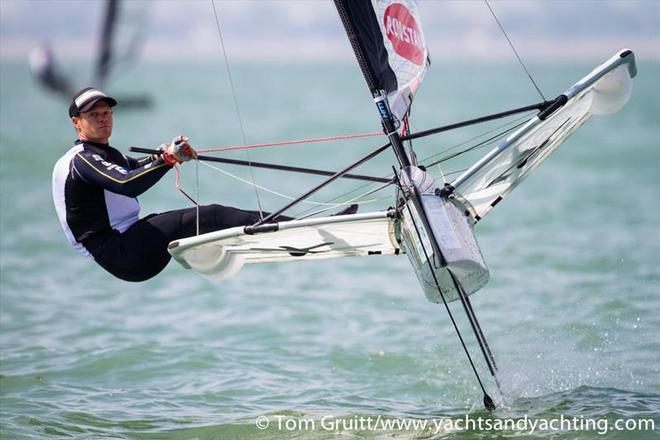 Nathan Outteridge on the first day of the International Moth World Championships.  © Tom Gruitt / yachtsandyachting.com