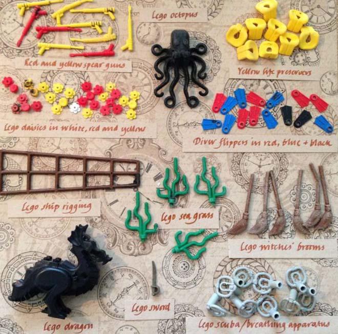 A Lego ID guide - These are some of the Lego bits you might find washed up and are believed to have come from the Tokio Express back in 1997. © Tracey Williams https://www.facebook.com/LegoLostAtSea/