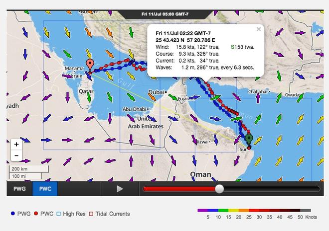 Your optimum course is shown as a graphic - which is a good sanity check. You may care to make some adjustments to your preferences if it doesn’t look right - PredictWind Routing module © PredictWind http://www.predictwind.com