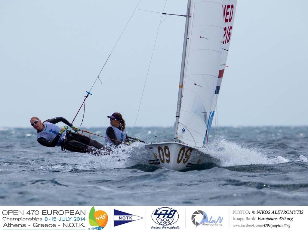Afrodite Kyranakou and Anneloes Van Veen (NED216) storm to victory in Medal Race - 2014 470 European Championship photo copyright Nikos Alevromytis / Alen Photography http://www.alen.gr taken at  and featuring the  class