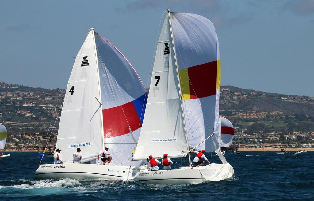 BYC Davidson catching RPNYC Middleton - 48th Balboa Yacht Club Governor's Cup Youth Match Racing Championship photo copyright Mary Longpre taken at  and featuring the  class