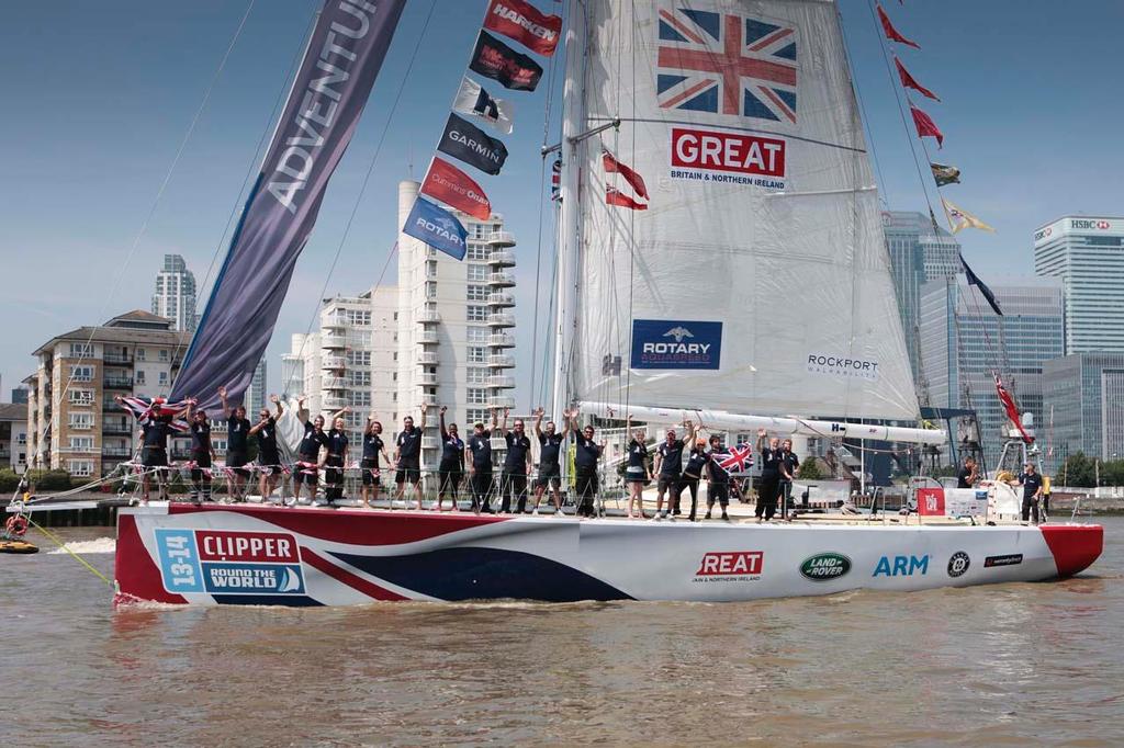 2013-14 Clipper Round the World Yacht Race - Team GB heading down the Thames. photo copyright  Matt Dickens, onEdition http://www.onedition.com/ taken at  and featuring the  class