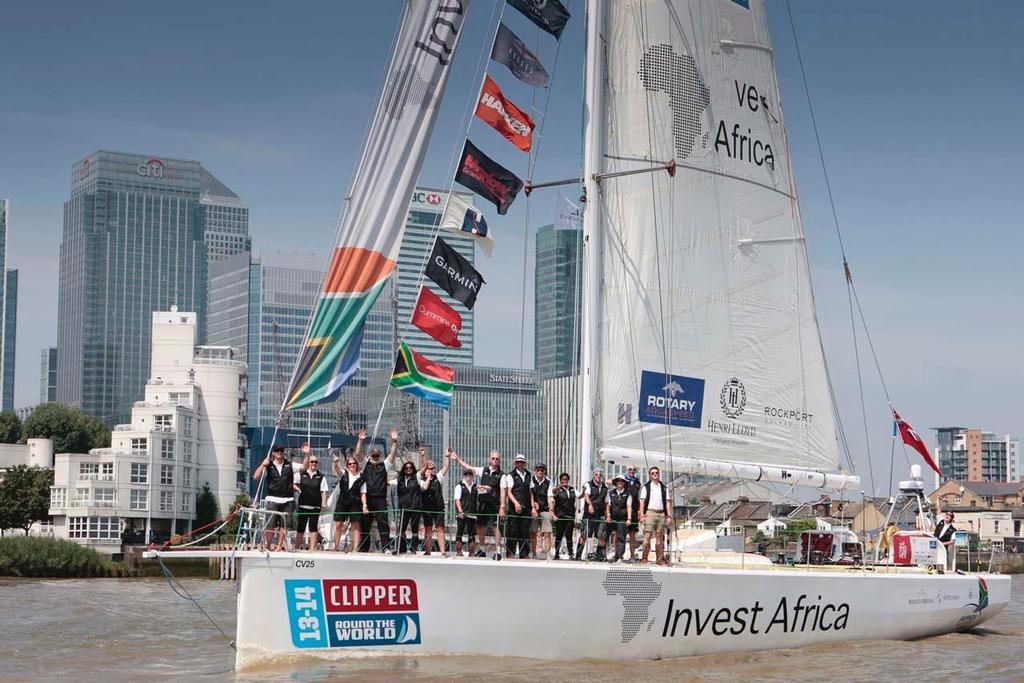 2013-14 Clipper Round the World Yacht Race - Team Invest Africa heading down the Thames. ©  Matt Dickens, onEdition http://www.onedition.com/