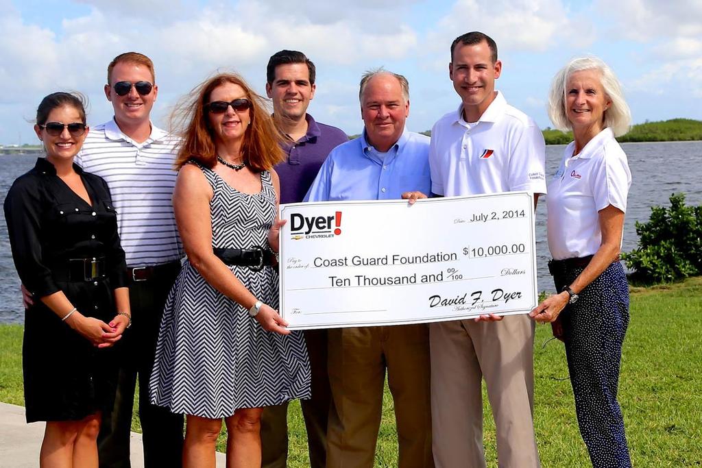 The Dyer family- left to right:  Tatiana and Will Dyer, Harriet Dyer, John Dyer and David Dyer, with Coast Guard Foundation’s regional director Brian Overcast and Coast Guard Foundation board member VADM Sally Brice-O’Hara, USCG (Ret.).  The $10,000 gift from Dyer Chevrolet, Ft. Pierce Florida was presented today to the Coast Guard Foundation to fund kayaks, stand-up paddleboards, and camping and fishing gear for the 45 active duty members and 15 reservists, and their families based at this Coast Guard station. photo copyright Debbie Rosenberg taken at  and featuring the  class