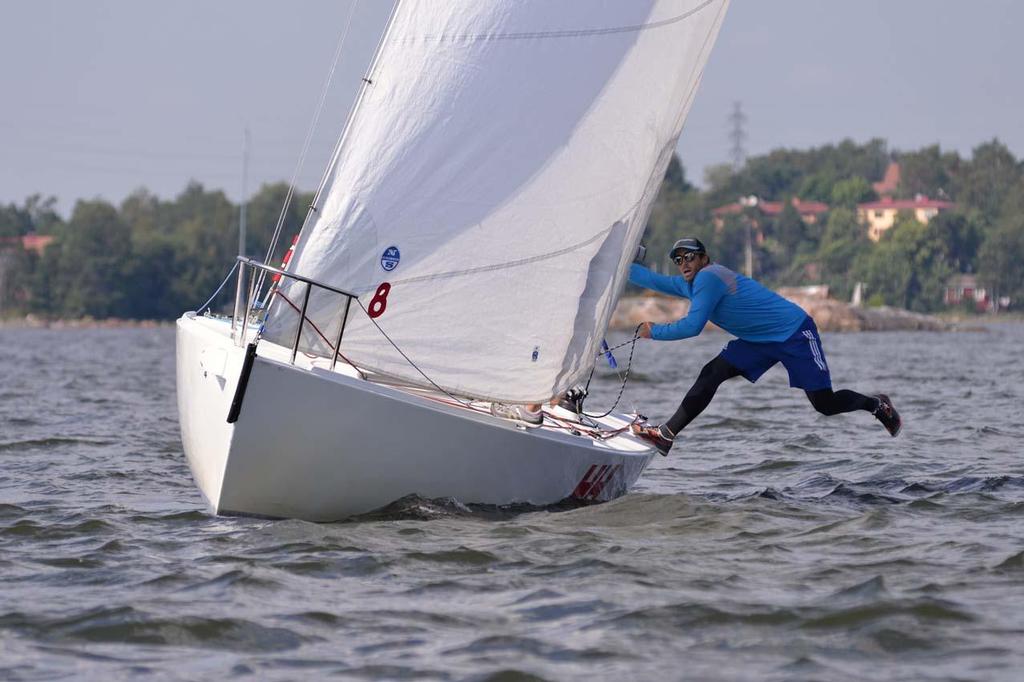 Match race acrobatics - ISAF Youth Match Racing World Championship 2014 - Day 1 photo copyright Erik Lahteenmaki / Sailpix.fi http://www.sailpix.fi taken at  and featuring the  class