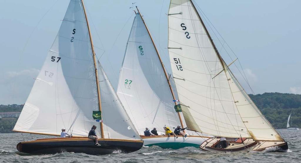 SQUAW, Sail Number: 57, Owner/Skipper: Angus Davis, Class: Classics - One Design, Yacht Type: Herreshoff S Class, Home Port: Bristol, RI, USA; AQUILA, Sail Number: 51, Owner/Skipper: Geoffrey Davis, Class: Classics - One Design, Yacht Type: Herreshoff S Class, Home Port: Providence, RI, USA; MISCHIEF, Sail Number: 27, Owner/Skipper: Walter Bopp, Class: Classics - One Design, Yacht Type: Herreshoff S Class, Home Port: Greenwich, CT, USA - New York Yacht Club Race Week 2014 photo copyright  Rolex/Daniel Forster http://www.regattanews.com taken at  and featuring the  class