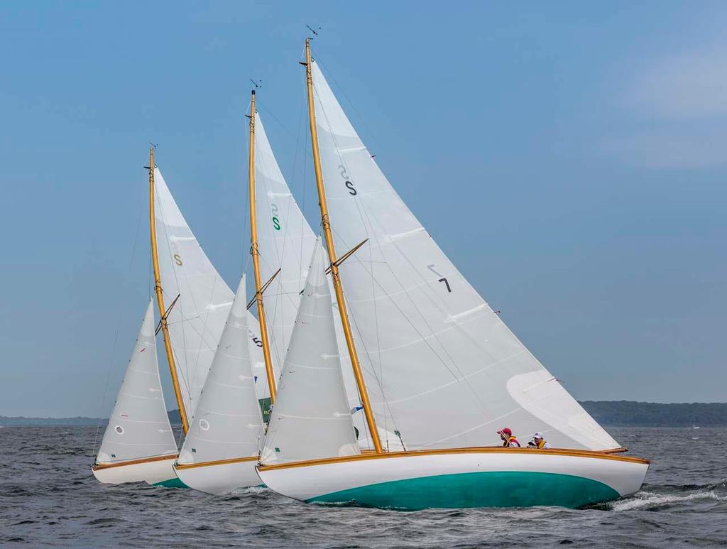 FIREFLY, Sail Number: 7, Owner/Skipper: Alan Silken, Class: Classics - One Design, Yacht Type: Herreshoff S Class, Home Port: Newton, MA, USA; MISCHIEF, Sail Number: 27, Owner/Skipper: Walter Bopp, Class: Classics - One Design, Yacht Type: Herreshoff S Class, Home Port: Greenwich, CT, USA; SURPRISE, Sail Number: 5, Owner/Skipper: Fred Roy, Class: Classics - One Design, Yacht Type: Herreshoff S Class, Home Port: Newport, RI, USA - New York Yacht Club Race Week 2014 photo copyright  Rolex/Daniel Forster http://www.regattanews.com taken at  and featuring the  class