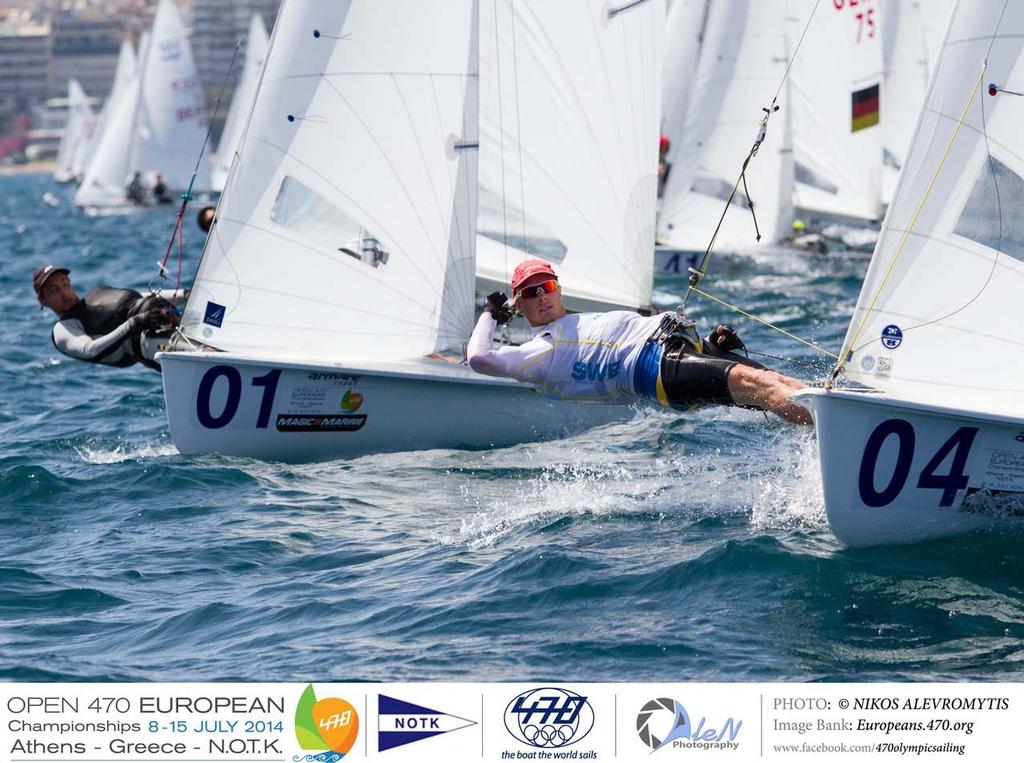Sime Fantela and Igor Marenic (CRO-83) and Anton Dahlberg and Fredrik Bergstrom (SWE-349) - 2014 470 European Championship photo copyright Nikos Alevromytis / Alen Photography http://www.alen.gr taken at  and featuring the  class