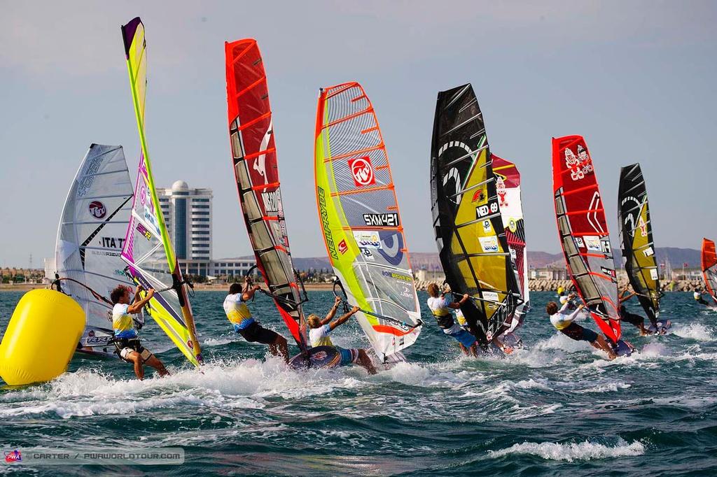 The pack chases - 2014 PWA Awaza World Cup, Day 3 photo copyright  Carter/pwaworldtour.com http://www.pwaworldtour.com/ taken at  and featuring the  class