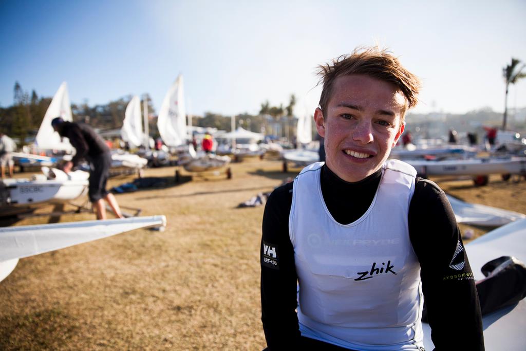 New Zealand sailor Lachlan Grimwade sits in fifth place in the Laser 4.7, © Andrew Gough