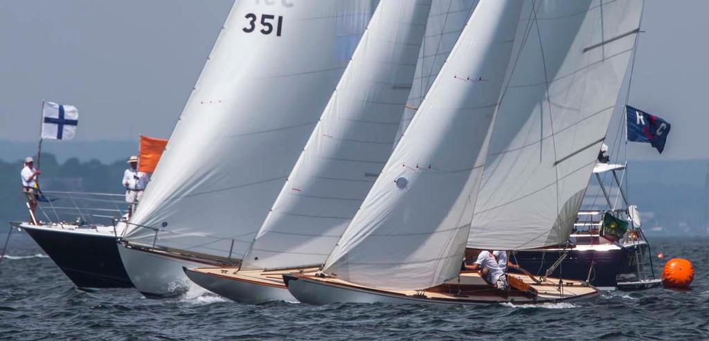 6 Metre Fleet Start at Race Week in 2012. The class will be returning again this year for Part I of the event. CLARITY, D22, Owner/Skipper: Jed Pearsall, City: Newport, RI, USA, Model: Six Metre
FIDELIO, USA 351, Owner/Skipper: Chuck Townsend, City: Middletown, RI, USA, Model: Sparkman & Stephens photo copyright  Rolex/Daniel Forster http://www.regattanews.com taken at  and featuring the  class