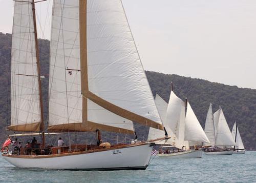 One of the sights of the Regatta, three classics together on the startline - Cape Panwa Hotel Phuket Race Week 2014. © MarineScene.asia