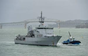 HMNZS Otago returning to Devonport Naval Base this morning - Django crew arrive ashore at Devonport Naval Base July 9, 2014 photo copyright New Zealand Defence Force taken at  and featuring the  class