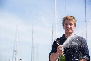 La Solitaire du Figaro 2014. Leg 1 finish. Plymouth.UK. Pictures of Artemis Academy sailor Sam Matson (GBR) finishing 12th and No1 Rookie.
 photo copyright Lloyd Images taken at  and featuring the  class