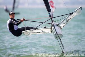 Nathan Outteridge on the first day of the International Moth World Championships. - International Moth World Championships 2014 photo copyright Tom Gruitt / yachtsandyachting.com taken at  and featuring the  class