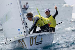 Mens winners - Belcher and Ryan - Medal Races - 2014 470 Europeans, Greece, July 2014 photo copyright Nikos Alevromytis http://www.470.org taken at  and featuring the  class