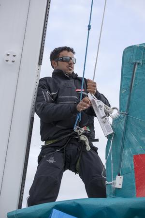 Yassir Al Rahbi (OMA) prepares the main. Oman Sail's MOD70 Musandam races in the Eckernförde race at Kiel week 2014, 21-06-2014, Kiel - Germany. photo copyright Sander van der Borch - SubZero Images http://www.subzeroimages.com taken at  and featuring the  class