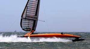 Paul Larsen aboard Vestas Sail Rocket. photo copyright  Helena Darvelid/VestasSailrocket http://www.sailrocket.com/ taken at  and featuring the  class