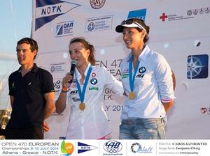 Lara Vadlau (AUT) giving a speech of thanks - 2014 470 European Championship photo copyright Nikos Alevromytis / Alen Photography http://www.alen.gr taken at  and featuring the  class