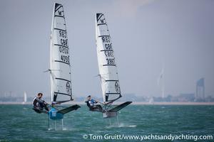 Leigh Albrecht (GBR 4050) and Chris Draper (GBR 3967). - International Moth World Championships 2014 photo copyright Tom Gruitt / yachtsandyachting.com taken at  and featuring the  class