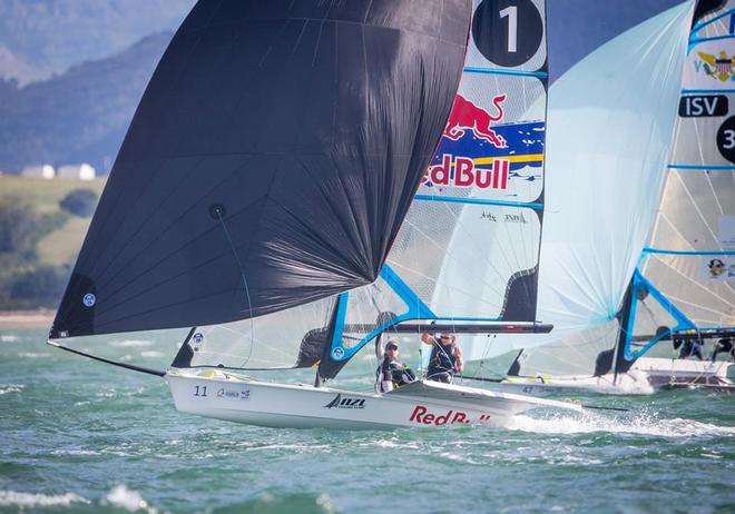 Molly Meech and Alex Maloney - Red Bull 49erFX - NZL Sailing Team - Day 5, ISAF Sailing World - Santander © Yachting NZ/Sailing Energy http://www.sailingenergy.com/