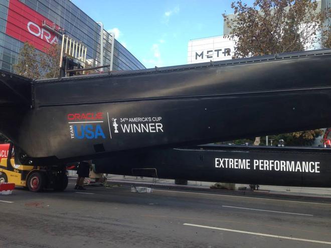 Oracle Team USA's AC72 is reassembled in Monroe Street, San Francisco © Oracle Team USA http://www.oracleteamusa.com
