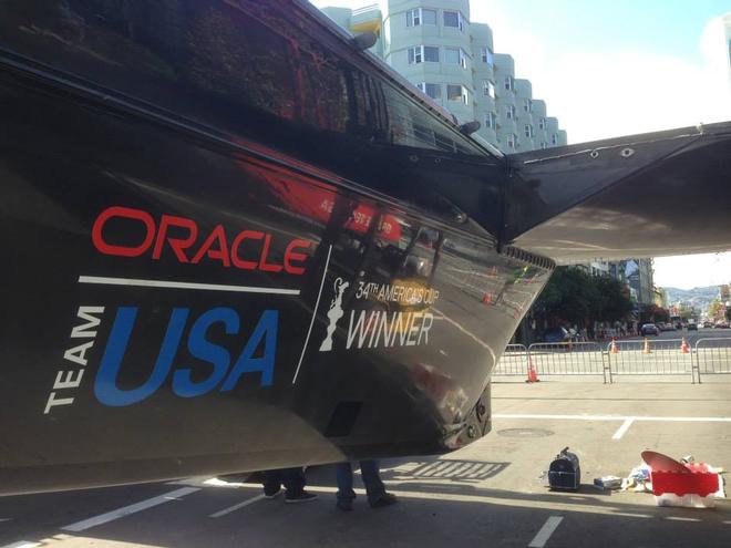 Oracle Team USA's AC72 is reassembled in Monroe Street, San Francisco © Oracle Team USA http://www.oracleteamusa.com