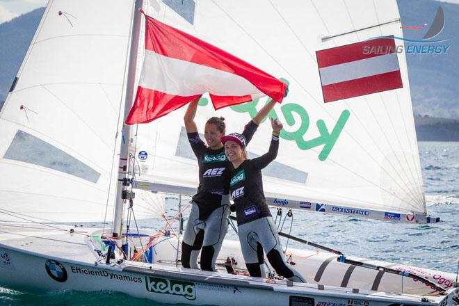 Santander 2014 ISAF Sailing World Championships - 470 Women's medallists Lara Vadlau and Jolanta Ogar ©  Jesus Renedo / Sailing Energy http://www.sailingenergy.com/