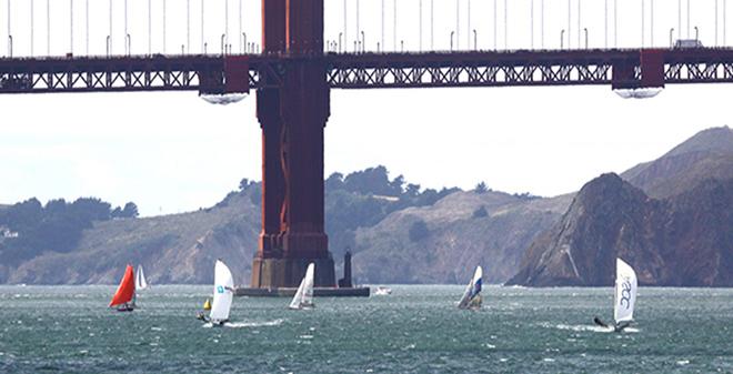 The leaders round the weather mark on Day 1 of the 18' Skiff International Regatta © Rich Roberts