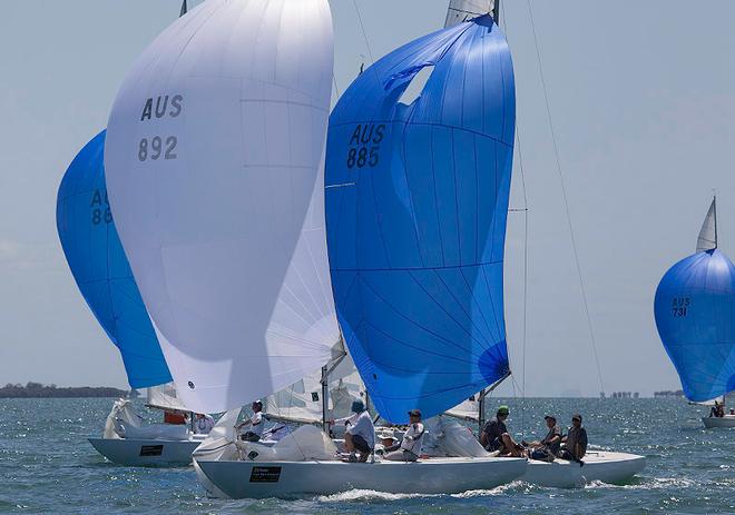 Rolls Rocks had a small tear in their spinnaker. - 2014 Etchells Queensland State Championship ©  John Curnow