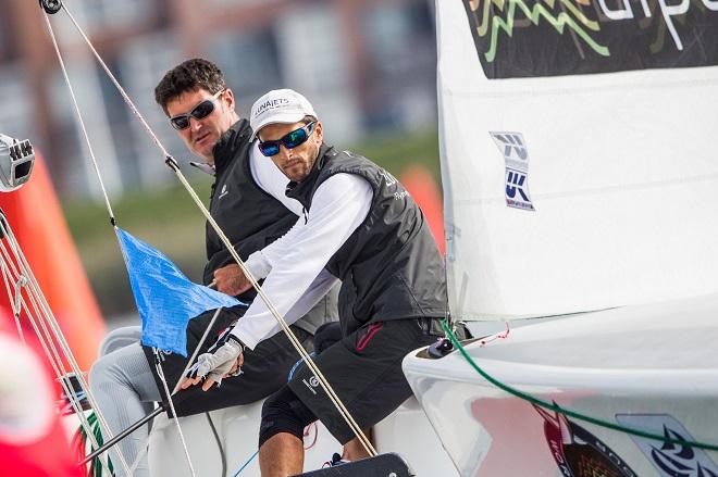 Mathieu Richard's LunaJets team in action during the Petit Final.  - Alpari World Match Racing Tour 2014 - Dutch Match Cup ©  Robert Hajduk / WMRT