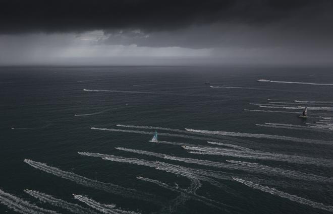 Start of the 2014 Route Du Rhum. Oman Musandam MOD70 skippered by Sidney Gavignet (FRA). © Lloyd Images