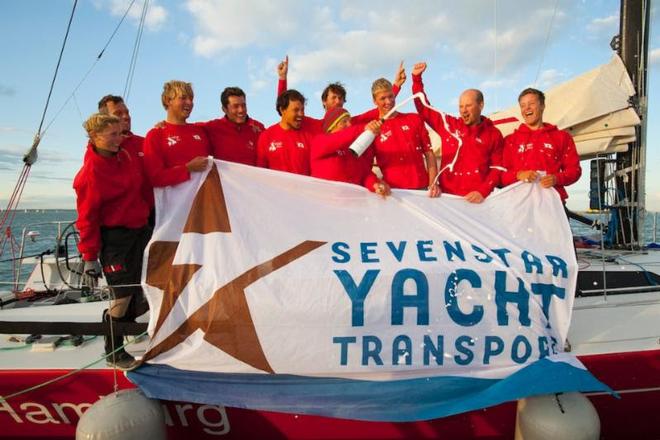 Skipper, Katrin was proud of her young crew's performance on Haspa Hamburg in the Sevenstar Round Britain and Ireland Race. All the crew are members of the German Yacht Club, Hamburgischer Verein Seefahrt (HVS) - Sevenstar Round Britain and Ireland Race 2014 © Patrick Eden/RORC