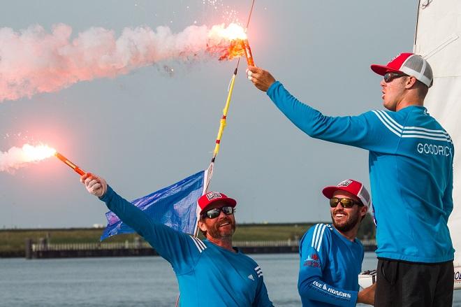 Let's celebrate! It's back to back wins for Taylor Canfield and his US One team. - Alpari World Match Racing Tour 2014 - Dutch Match Cup ©  Robert Hajduk / WMRT