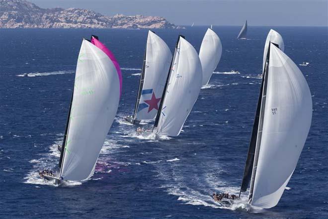 Fast downwind leg for the fleet of the Mini Maxi Rolex World Championship 2014 ©  Rolex / Carlo Borlenghi http://www.carloborlenghi.net