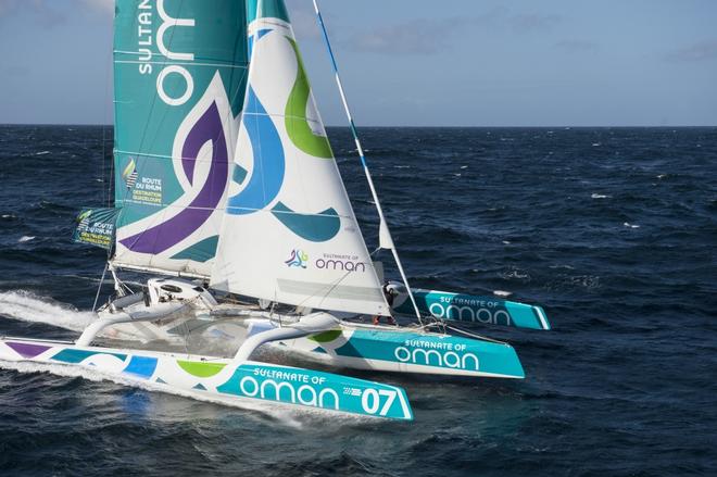  Sidney Gavignet (FRA) onboard the Oman sail MOD70 trimaran 