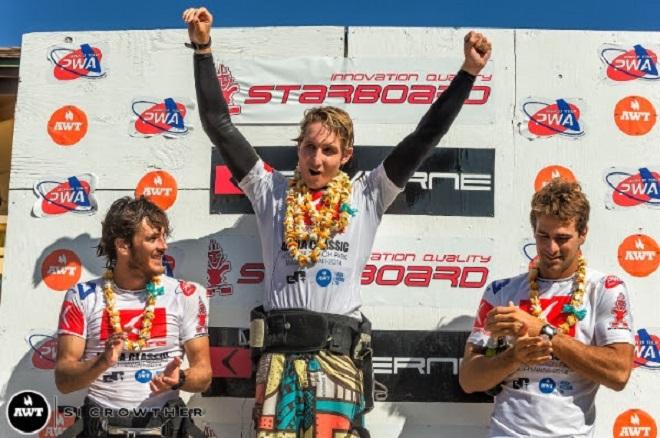 The PWA men's podium. PWA Severne Starboard Aloha Classic 2014. © Si Crowther / AWT http://americanwindsurfingtour.com/