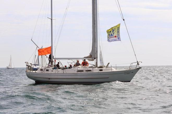 Sea Scout Ship serves as committee boat. Three Crib Fiasco 2014-Lake Michigan Beneteau Cup © Mike Thoney Photography