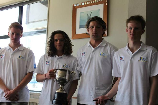 Winning Team - L to R (Elliot Kortright, Sam Mackay, Ben Caundle and Bryn Bennett) - 2014 New Zealand Youth Match Racing National Championships © Adam Middleton