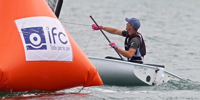 Josh Junior (NZL) rounds ahead. - Ciudad de Santander Trophy - 2014 ISAF Worlds Test Event Penultimate Day ©  Jesus Renedo http://www.sailingstock.com