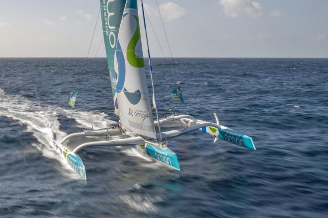 Sidney Gavignet (FRA) onboard the Oman sail MOD70 trimaran 