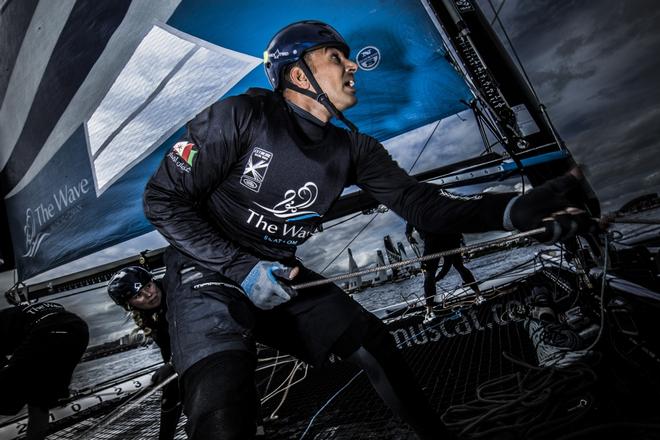 The Extreme Sailing Series 2014 Act 5, Cardiff. The Wave, Muscat bowman Nasser Al Mashari (OMA) © Mark Lloyd http://www.lloyd-images.com