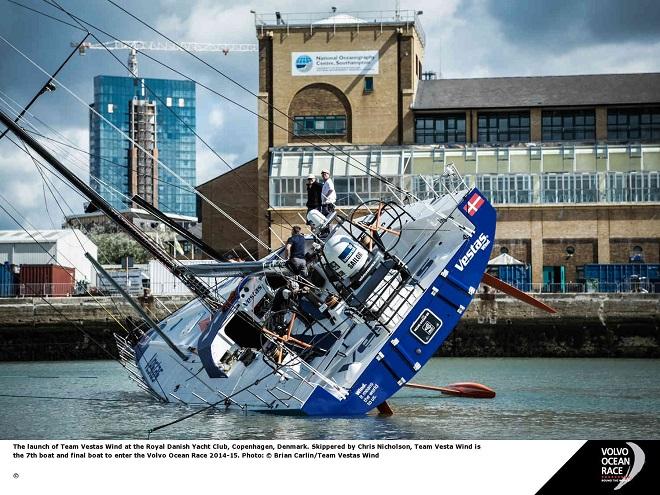 The launch of Team Vestas Wind at the Royal Danish Yacht Club, Copenhagen, Denmark, skippered by Chris Nicholson, Team Vestas Wind is the seventh boat and final boat to enter the Volvo Ocean Race 2014-15. © Brian Carlin - Team Vestas Wind