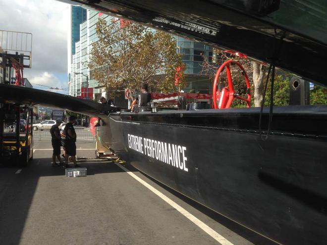 Oracle Team USA's AC72 is reassembled in Monroe Street, San Francisco © Oracle Team USA http://www.oracleteamusa.com