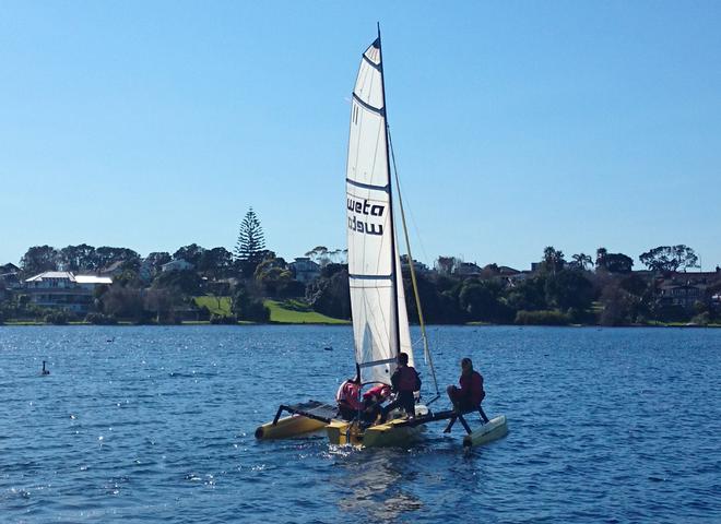 Kids chilling on the Weta - Young Challenger training day © Myk Ryan