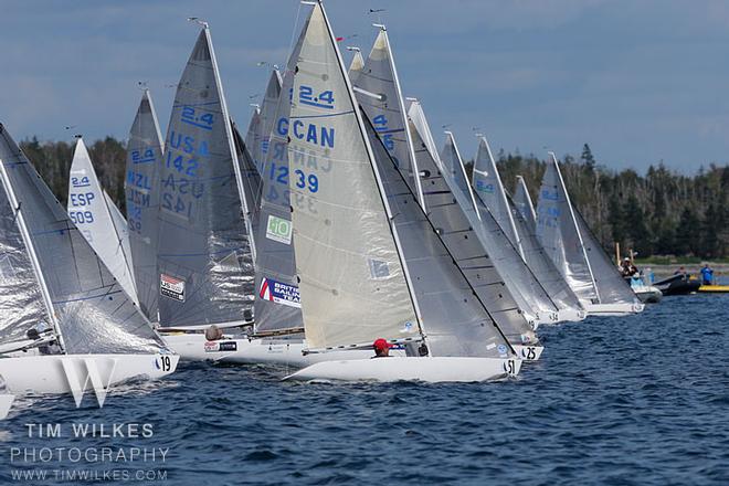 CAN 39 (Bruce Miller) on start line at 2.4 mR course - IFDS Worlds 2014 © Tim Wilkes