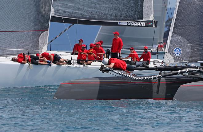 Streamlining in light airs! The crew aboard Wilds Oats AC45, Team Beau Geste and Wild Oats XI. © Crosbie Lorimer http://www.crosbielorimer.com