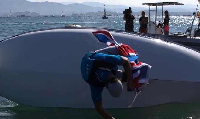 2014 ISAF Sailing World Championships, Santander - Giles Scott celebrates Finn gold ©  Rachel Jaspersen / Ocean Images