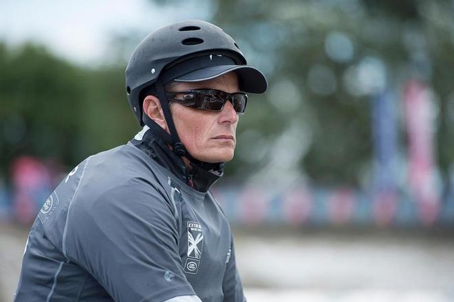Emirates Team New Zealand Dean Barker at the helm of the Team's EX40 on day one of the Cardiff Extreme Sailing Series Regatta.  © Chris Cameron/ETNZ http://www.chriscameron.co.nz